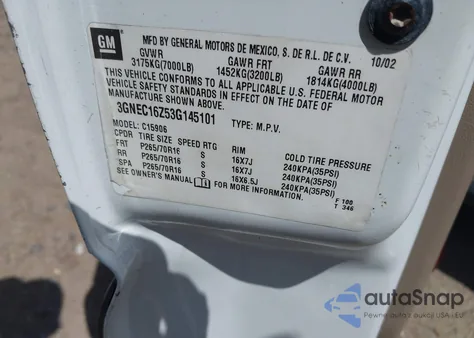 2003 Chevrolet Suburban 1500 Ls from USA, damaged, VIN 3GNEC16Z53G145101